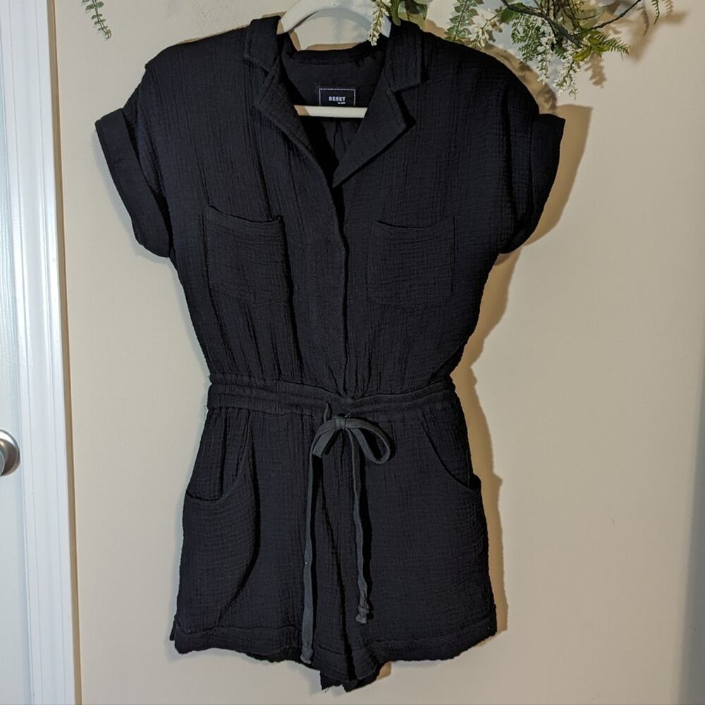Reset By Jane Black Gauze Cotton Lined Romper Tie Waist Size Small Beachy